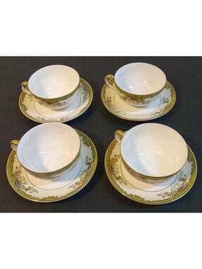 Set of 4 Noritake Nordich Pattern Tea Cups & Saucers Discontinued See Desc